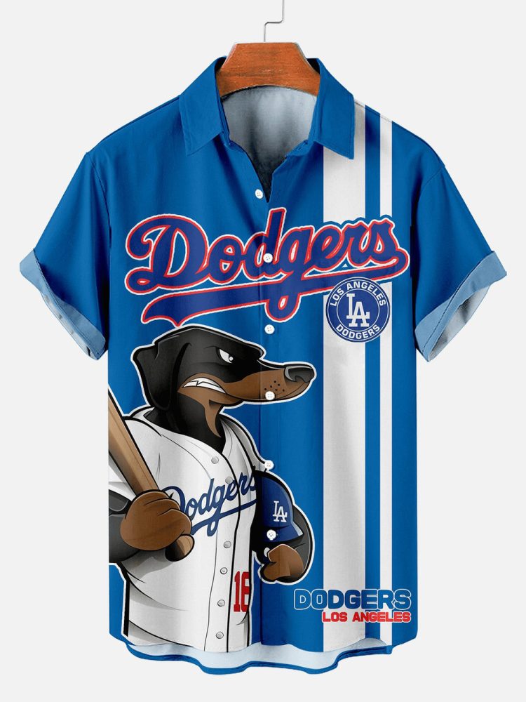 Los Angeles Dodgers Stylish Cartoon Baseball Sports Lettering Printed Hawaiian Shirt