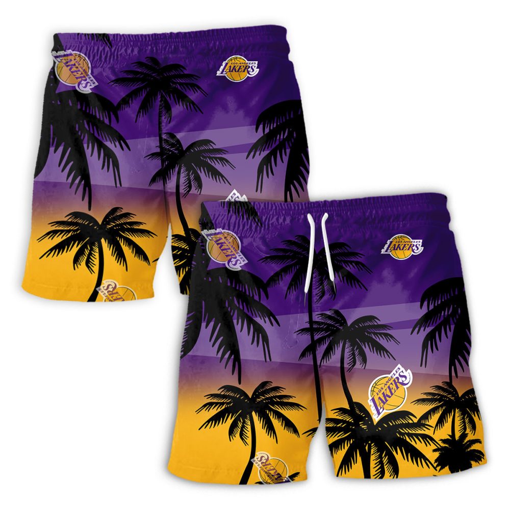 Los Angeles Lakers Hawaiian Shorts Coconut Tree - Image 2