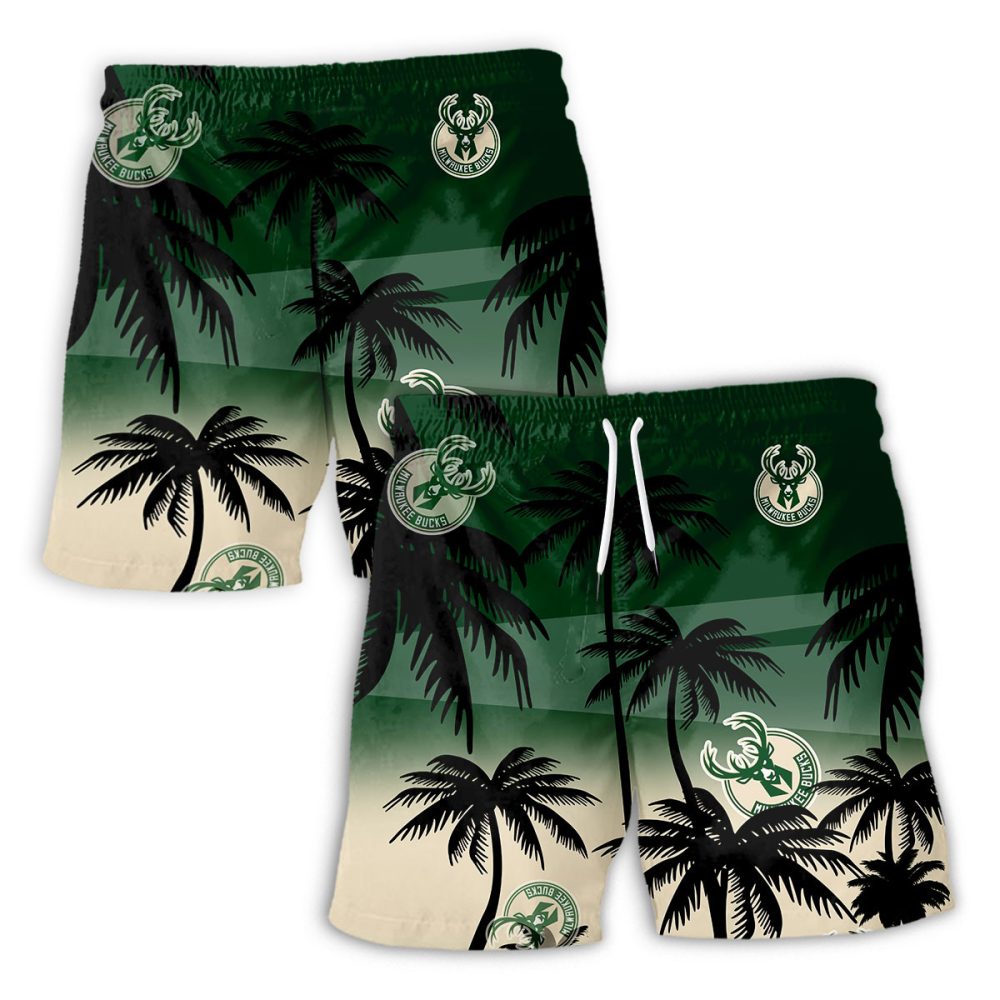 Milwaukee Bucks Hawaiian Shorts Coconut Tree - Image 2