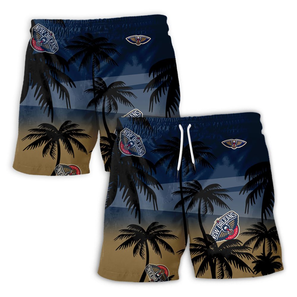 New Orleans Pelicans Hawaiian Shorts Coconut Tree - Image 2