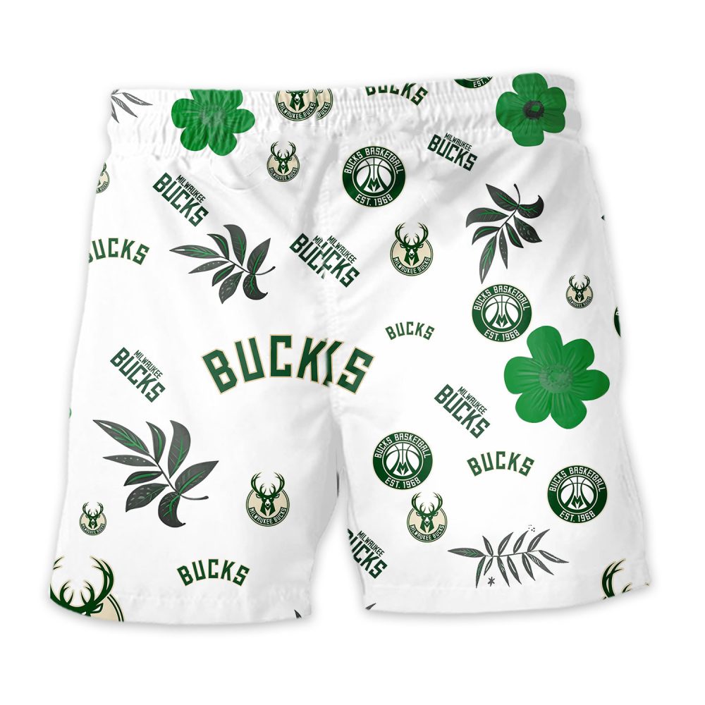 Milwaukee Bucks Hawaiian Shorts Tropical Beach - Image 4