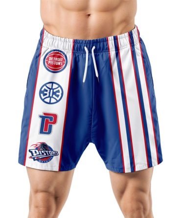 Detroit Pistons Hawaiian Shorts Classic Color Contrast