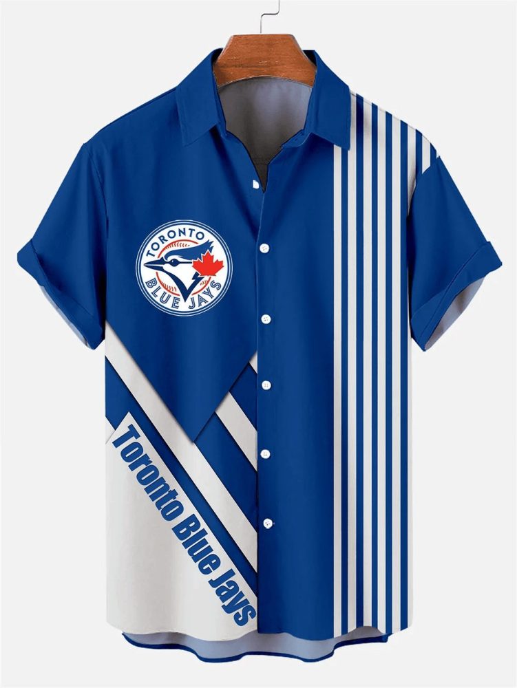 Toronto Blue Jays Baseball Classic Team Logo Stripe Stand Collar Hawaiian Shirt