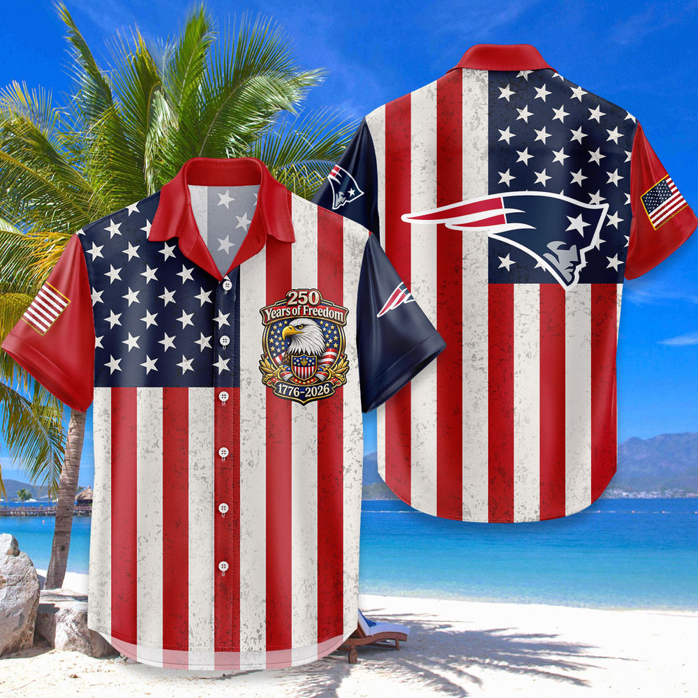 New England Patriots Hawaiian Shirt Usa Flag 250 Years Of Freedom Anniversary 1776-2026