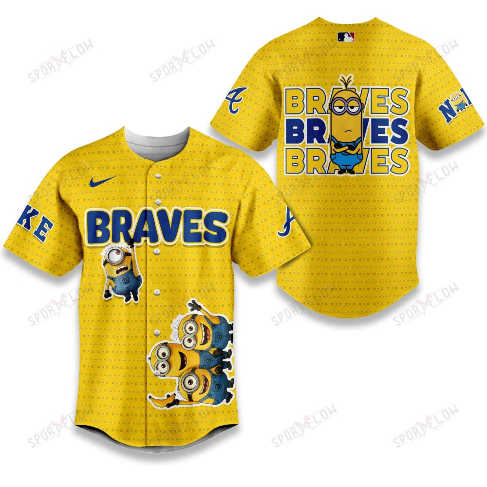 Atlanta Braves X Yellow Minions Graphics Baseball Jersey