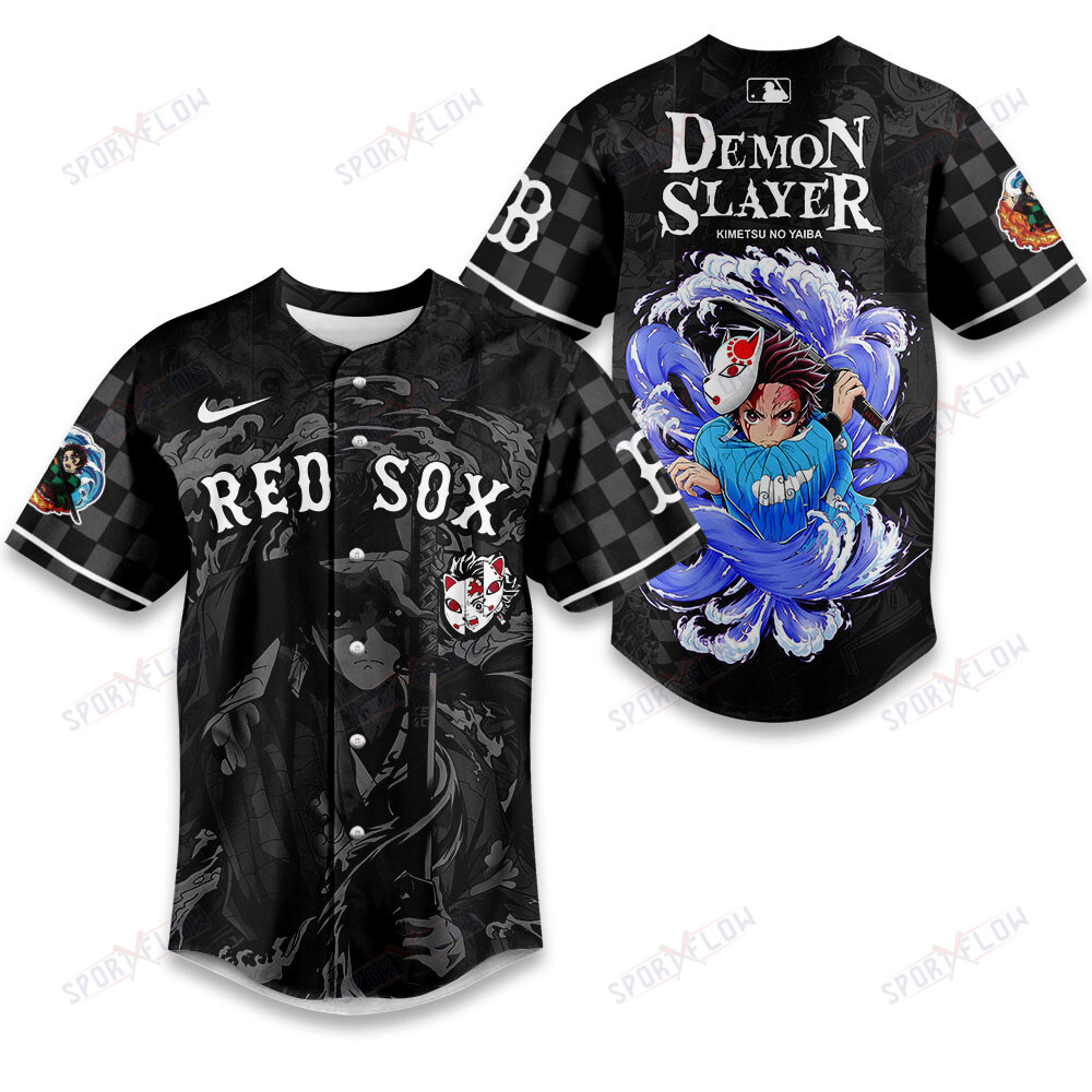 Boston Red Sox X Demon Slayer Tanjiro Kamado Blue Sword Baseball Jersey