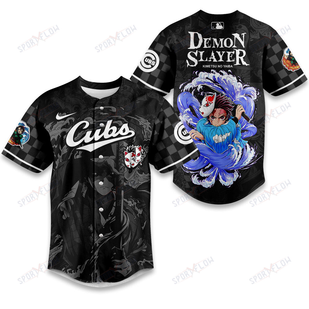 Chicago Cubs X Demon Slayer Tanjiro Kamado Blue Sword Baseball Jersey