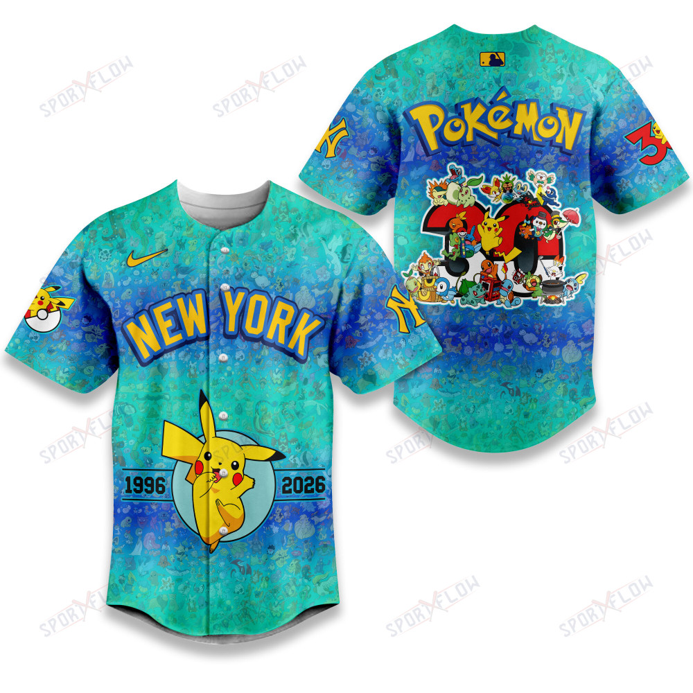 New York Yankees X Pokémon 30Th Anniversary Cyan Ombre Baseball Jersey