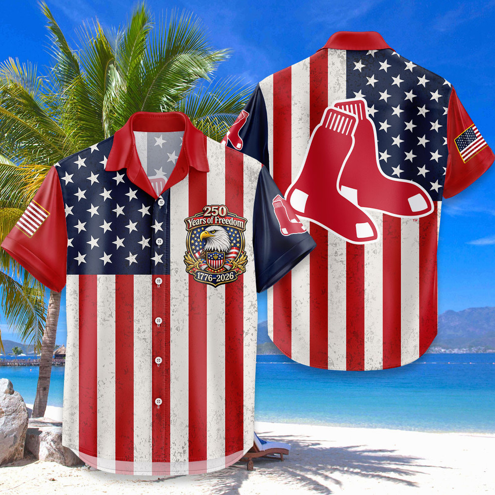 Boston Red Sox Hawaiian Shirt Usa Flag 250 Years Of Freedom Anniversary 1776-2026