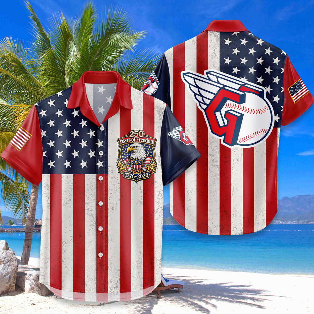 Cleveland Guardians Hawaiian Shirt Usa Flag 250 Years Of Freedom Anniversary 1776-2026