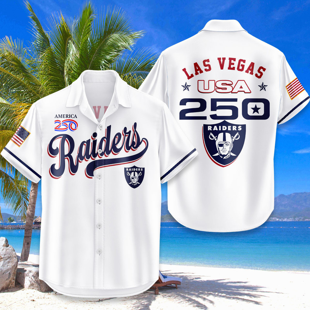 Las Vegas Raiders Hawaiian Shirt Usa Flag 250 Years Of Freedom Anniversary 1776-2026