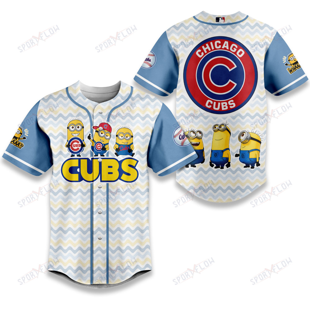 Chicago Cubs Minions Zig-Zag Pattern Baseball Jersey