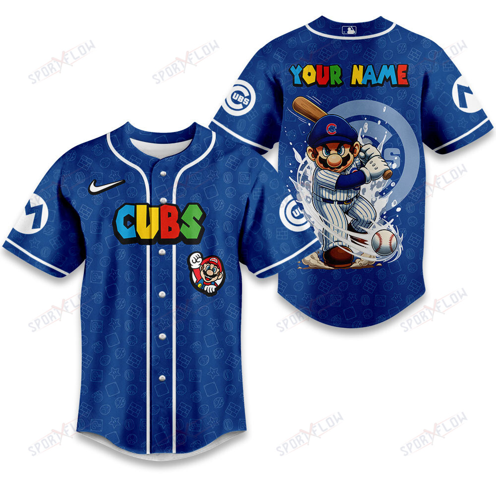 Chicago Cubs X Super Mario Grand Slam Custom Name Baseball Jersey