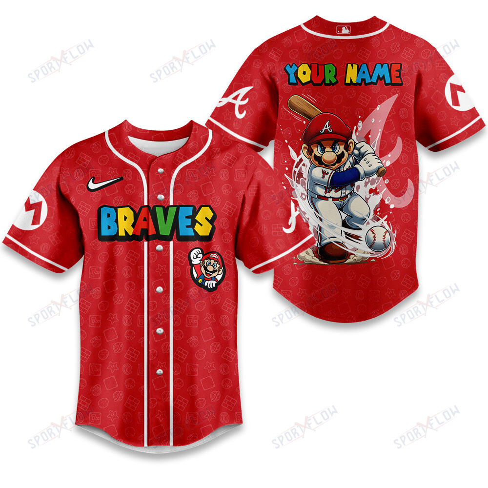 Atlanta Braves X Super Mario Grand Slam Custom Name Baseball Jersey