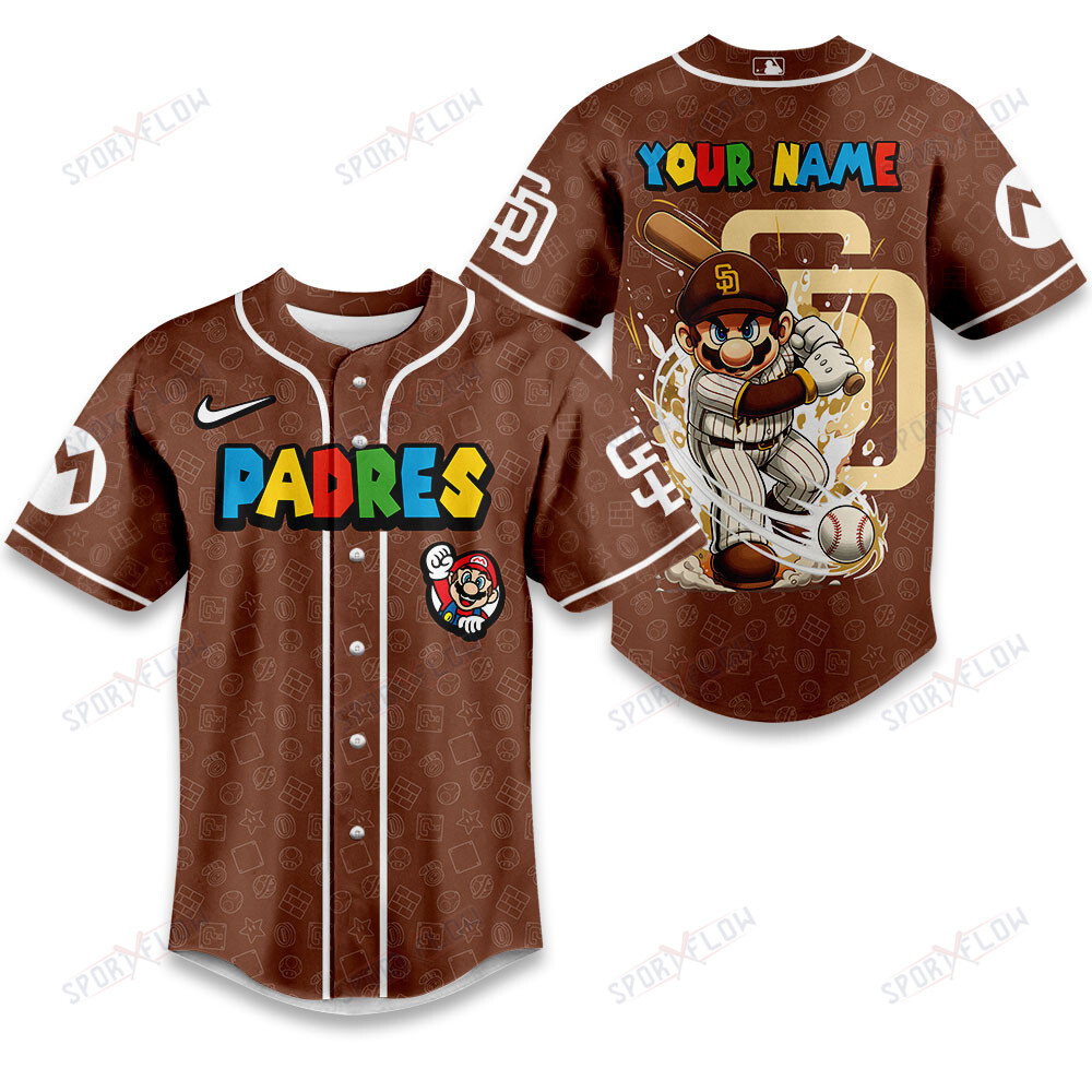San Diego Padres X Super Mario Grand Slam Custom Name Baseball Jersey