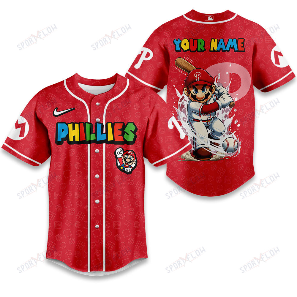 Philadelphia Phillies X Super Mario Grand Slam Custom Name Baseball Jersey