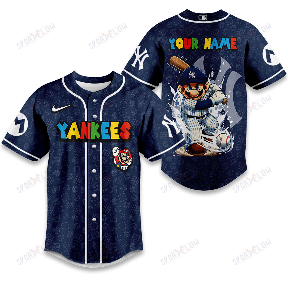 New York Yankees X Super Mario Grand Slam Custom Name Baseball Jersey