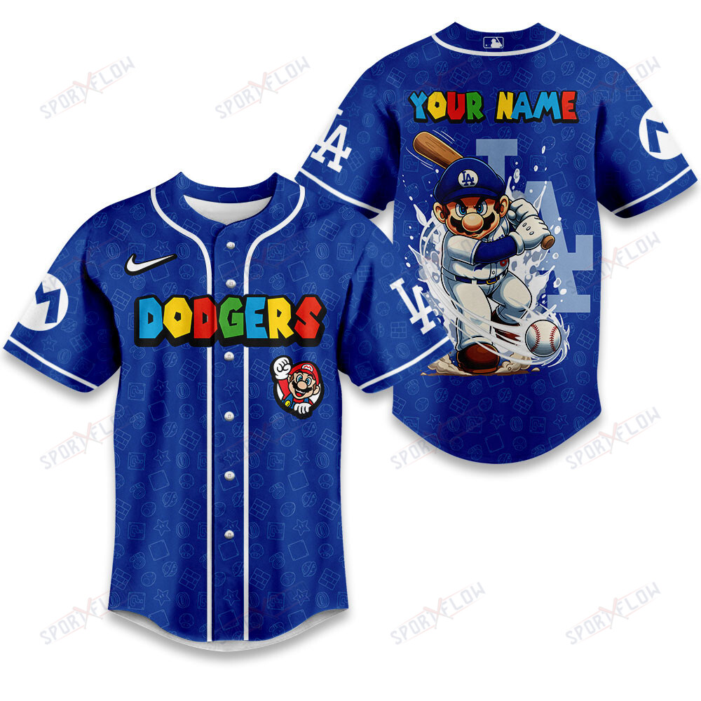 Los Angeles Dodgers X Super Mario Grand Slam Custom Name Baseball Jersey