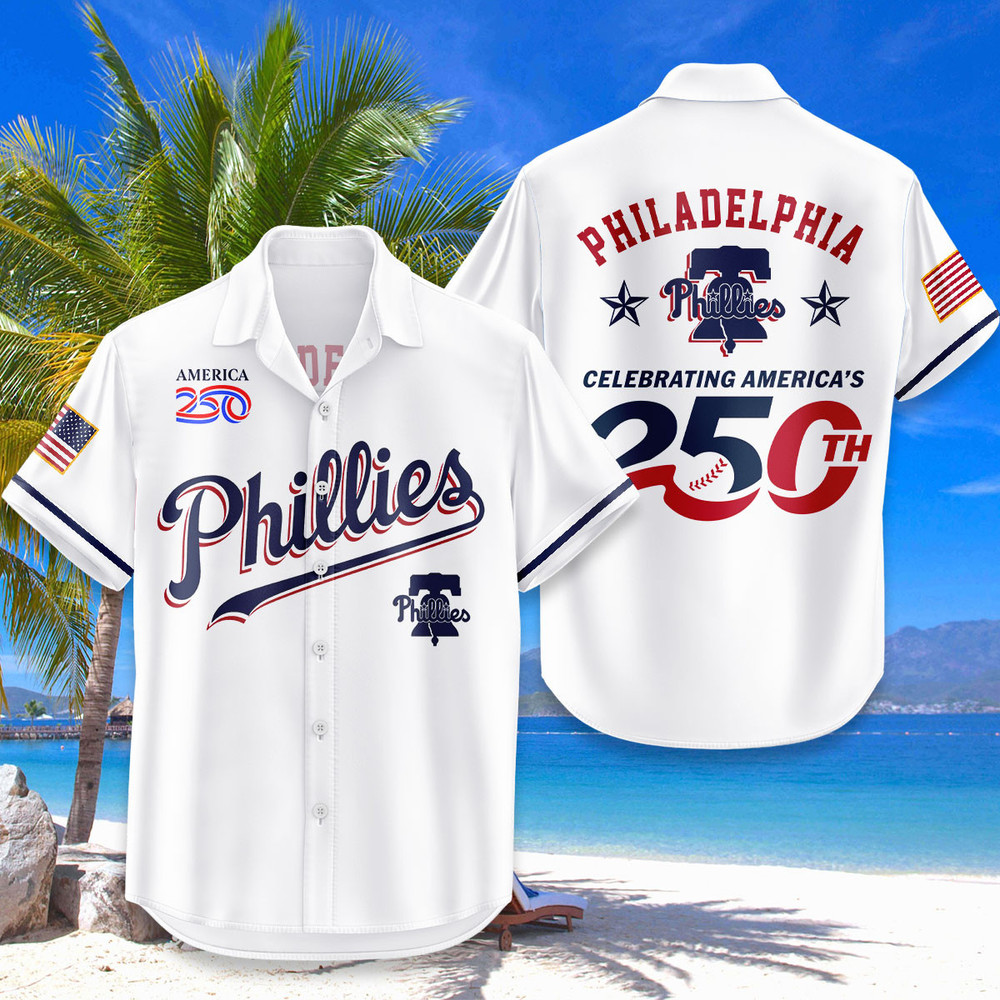 Philadelphia Phillies Hawaiian Shirt Usa Flag 250 Years Of Freedom Anniversary 1776-2026