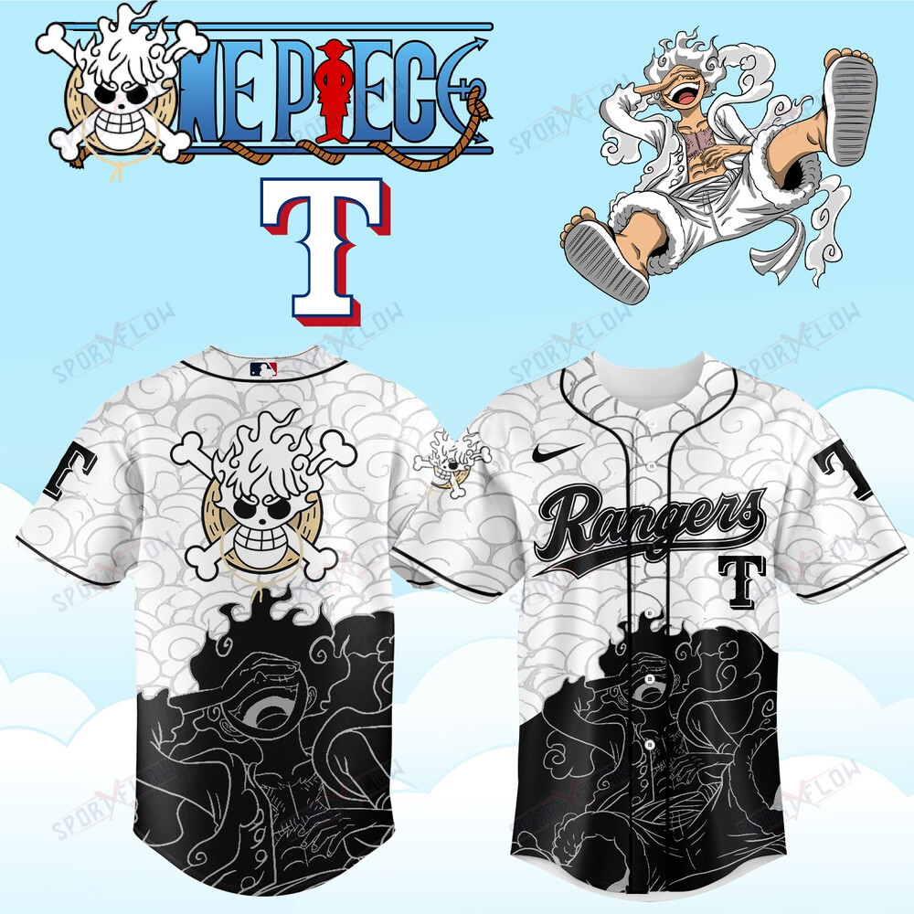 Texas Rangers X One Piece Luffy Gear 5 Edition Anime Baseball Jersey