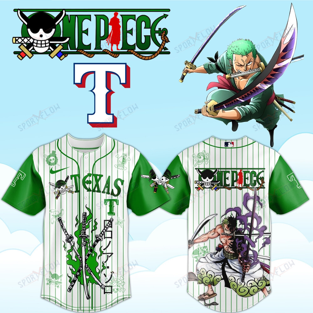 Texas Rangers X One Piece Roronoa Zoro Wano King Baseball Jersey