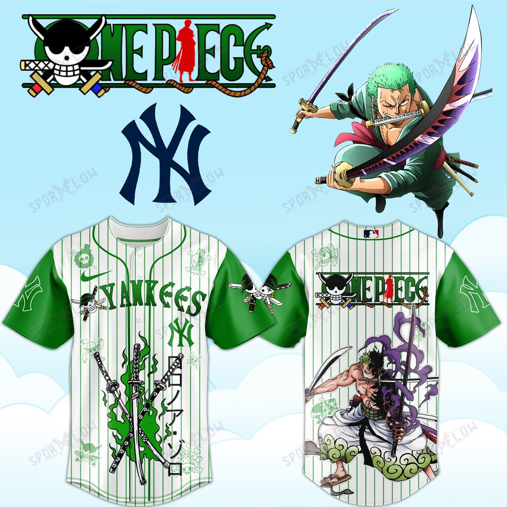 New York Yankees X One Piece Roronoa Zoro Wano King Baseball Jersey