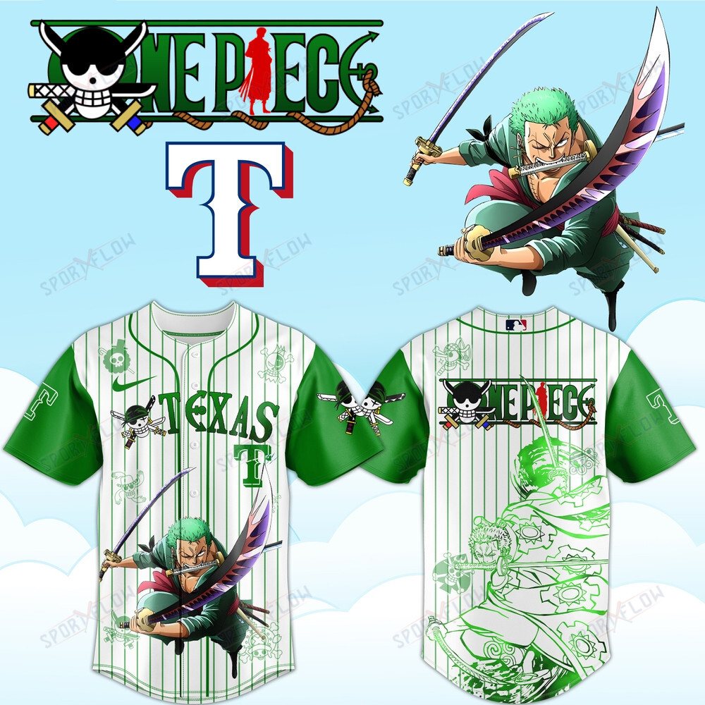 Texas Rangers X One Piece Zoro Enma Unleashed Edition Baseball Jersey