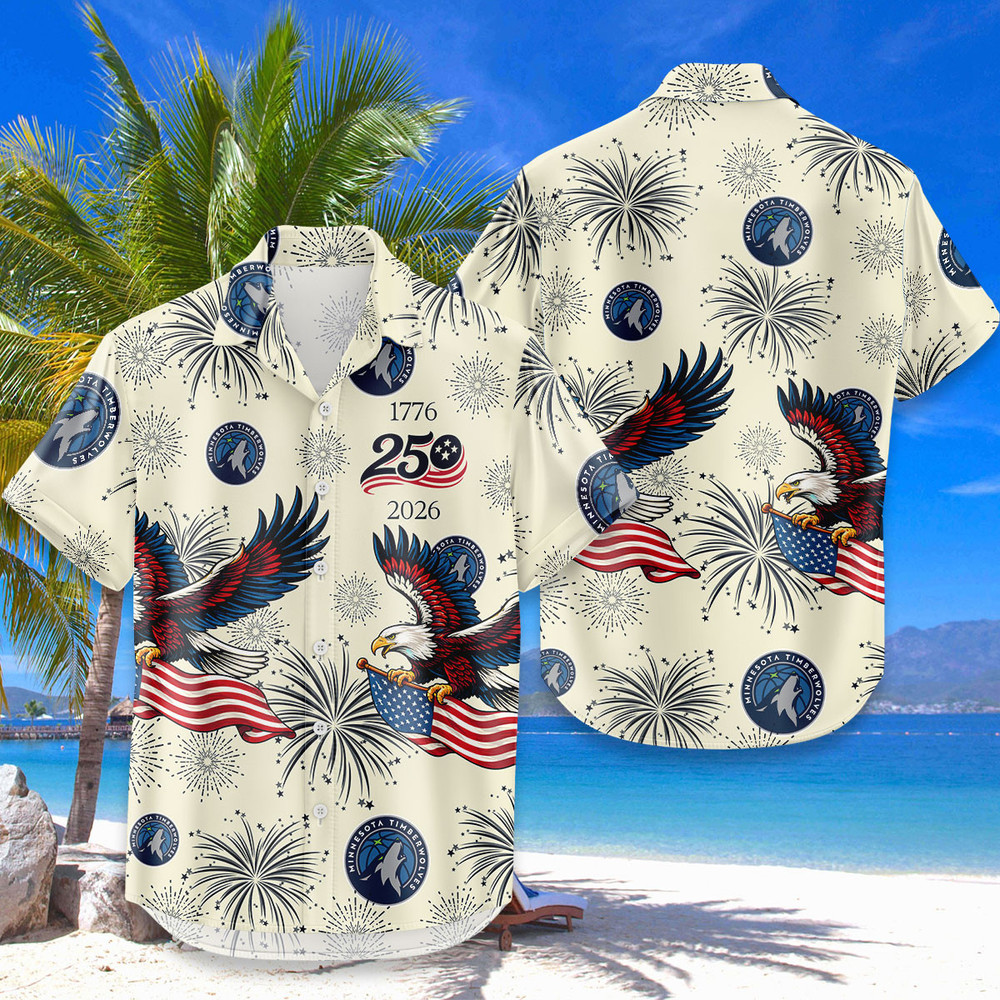 Minnesota Timberwolves Hawaiian Shirt Usa Flag 250 Years Of Freedom Anniversary 1776-2026