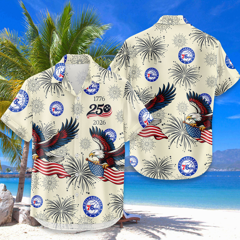 Philadelphia 76Ers Hawaiian Shirt Usa Flag 250 Years Of Freedom Anniversary 1776-2026