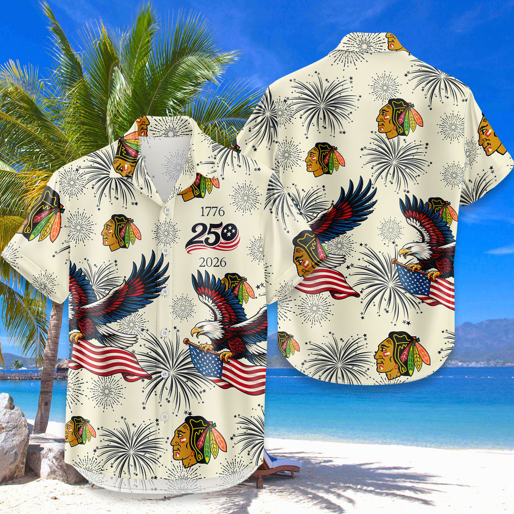 Chicago Blackhawks Hawaiian Shirt Usa Flag 250 Years Of Freedom Anniversary 1776-2026