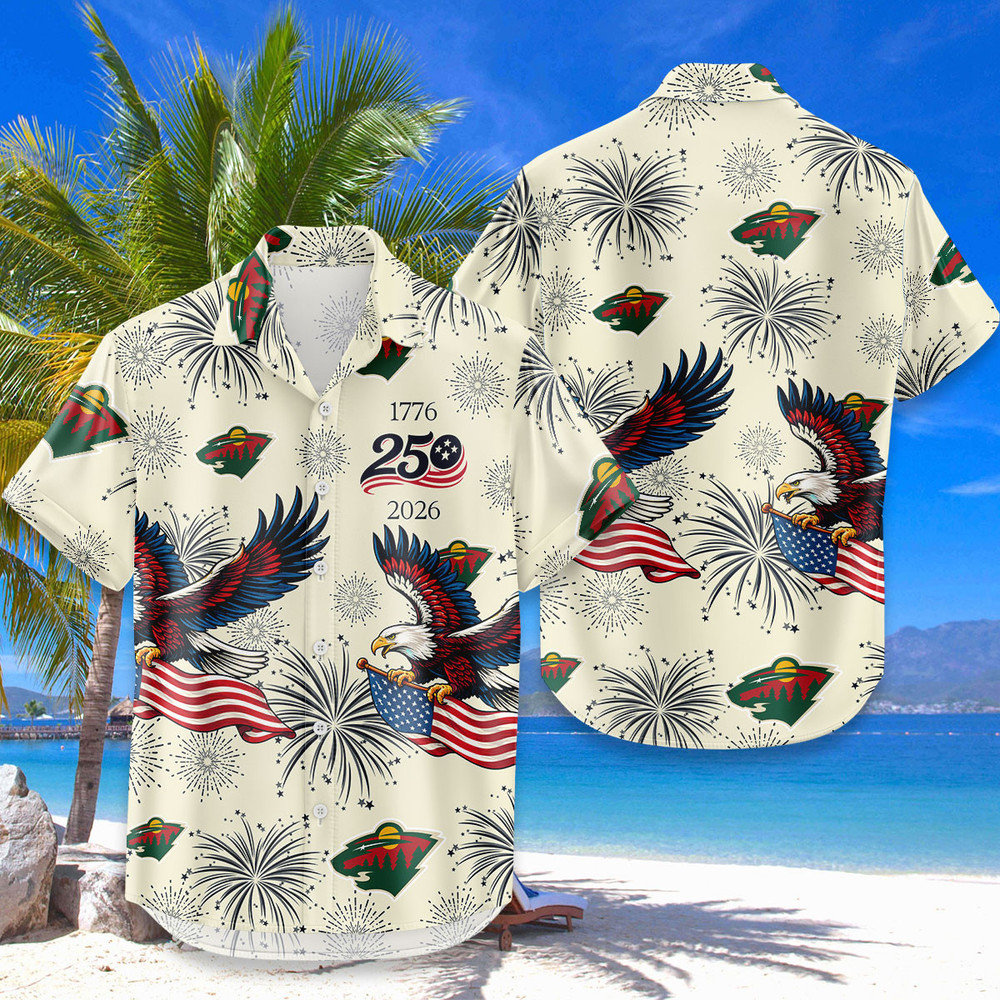 Minnesota Wild Hawaiian Shirt Usa Flag 250 Years Of Freedom Anniversary 1776-2026