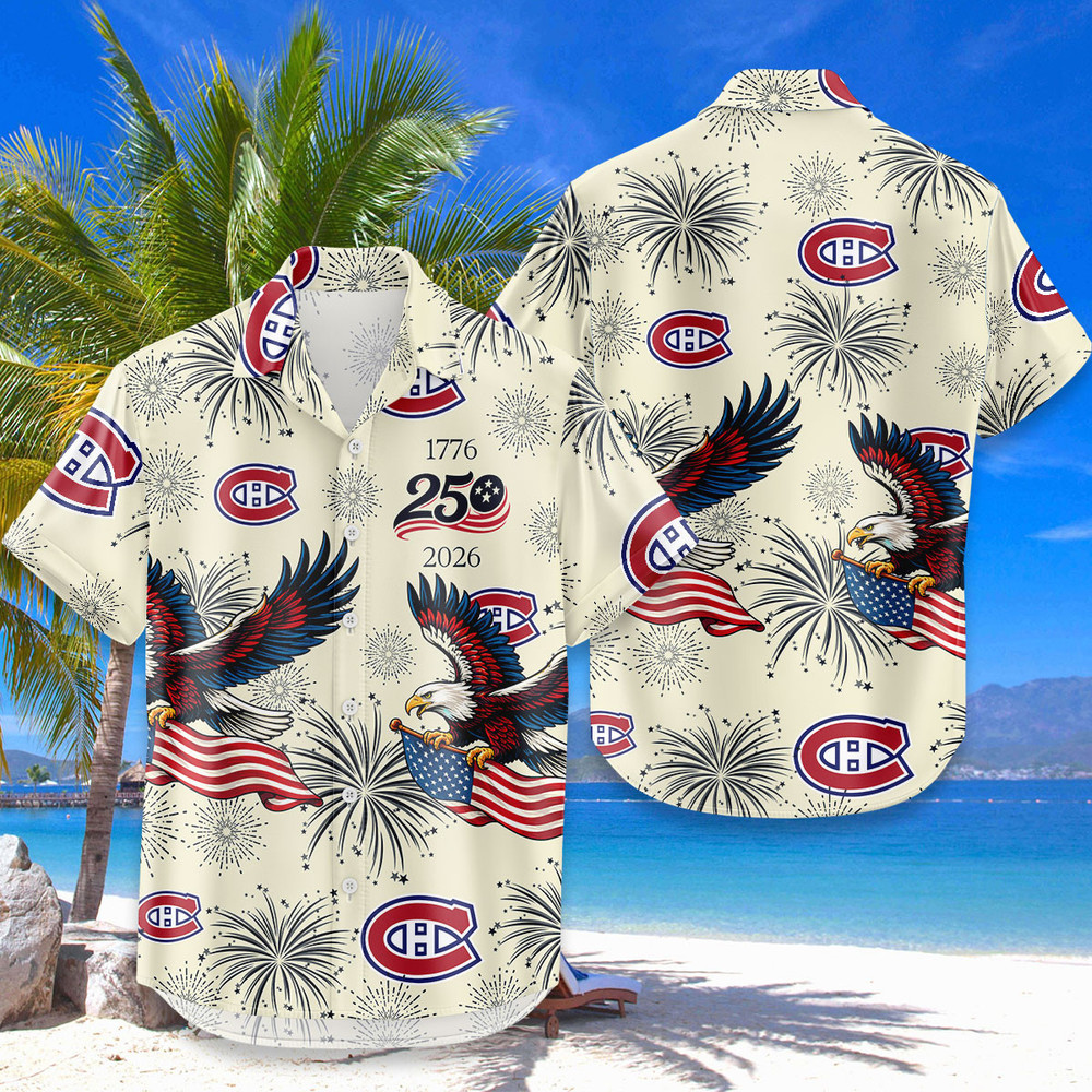 Montreal Canadiens Hawaiian Shirt Usa Flag 250 Years Of Freedom Anniversary 1776-2026