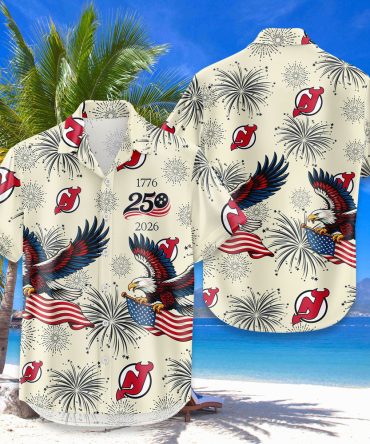 New Jersey Devils Hawaiian Shirt Usa Flag 250 Years Of Freedom Anniversary 1776-2026