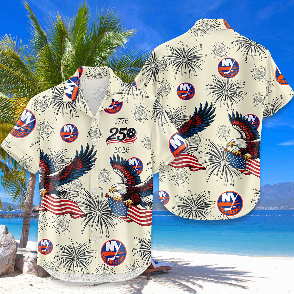 New York Islanders Hawaiian Shirt Usa Flag 250 Years Of Freedom Anniversary 1776-2026