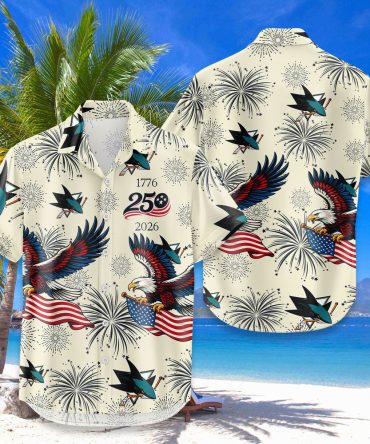 San Jose Sharks Hawaiian Shirt Usa Flag 250 Years Of Freedom Anniversary 1776-2026