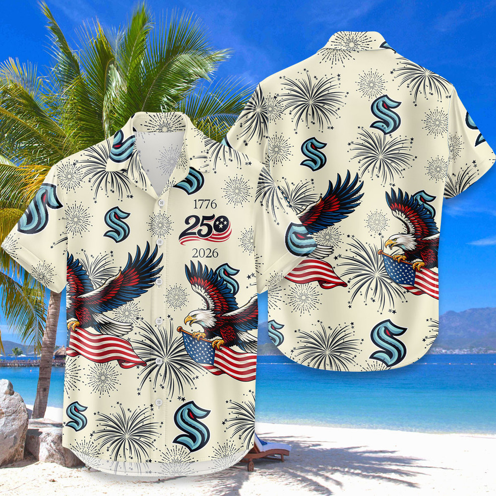 Seattle Kraken Hawaiian Shirt Usa Flag 250 Years Of Freedom Anniversary 1776-2026