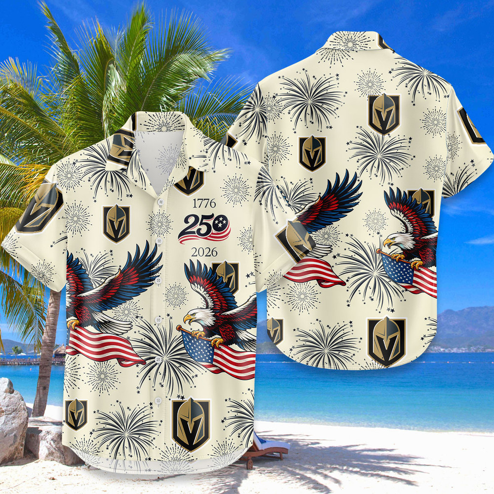 Vegas Golden Knights Hawaiian Shirt Usa Flag 250 Years Of Freedom Anniversary 1776-2026