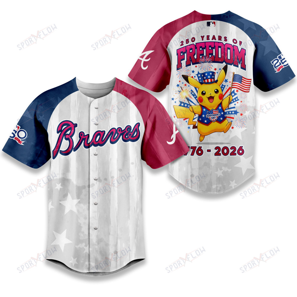 Atlanta Braves X Pikachu Proud Of 250 Years Of Freedom Baseball Jersey
