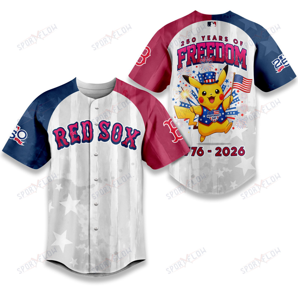 Boston Red Sox X Pikachu Proud Of 250 Years Of Freedom Baseball Jersey