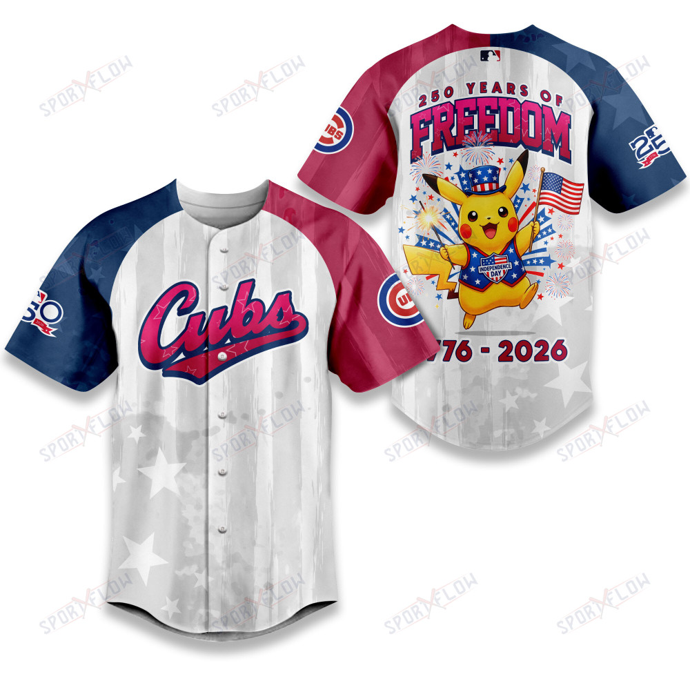Chicago Cubs X Pikachu Proud Of 250 Years Of Freedom Baseball Jersey