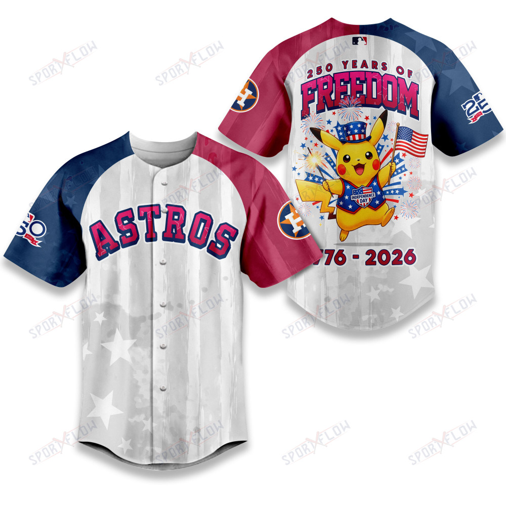 Houston Astros X Pikachu Proud Of 250 Years Of Freedom Baseball Jersey