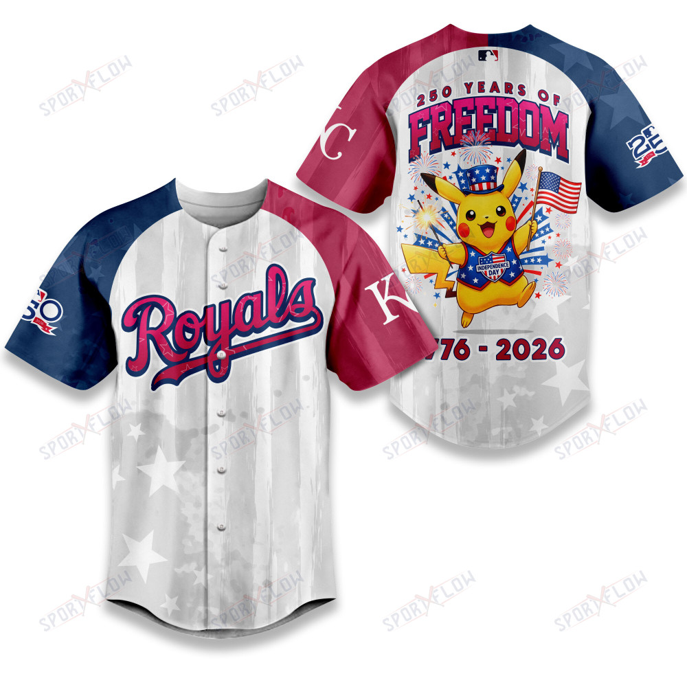 Kansas City Royals X Pikachu Proud Of 250 Years Of Freedom Baseball Jersey