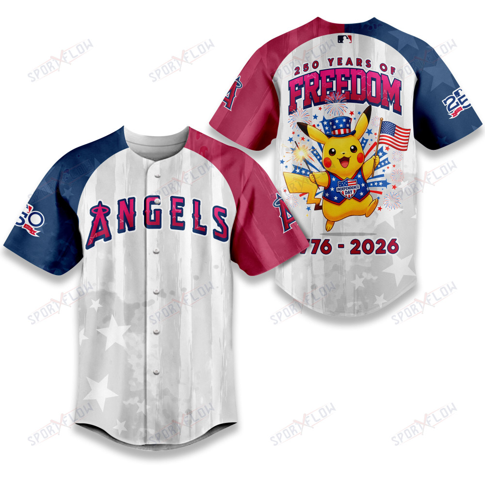 Los Angeles Angels X Pikachu Proud Of 250 Years Of Freedom Baseball Jersey