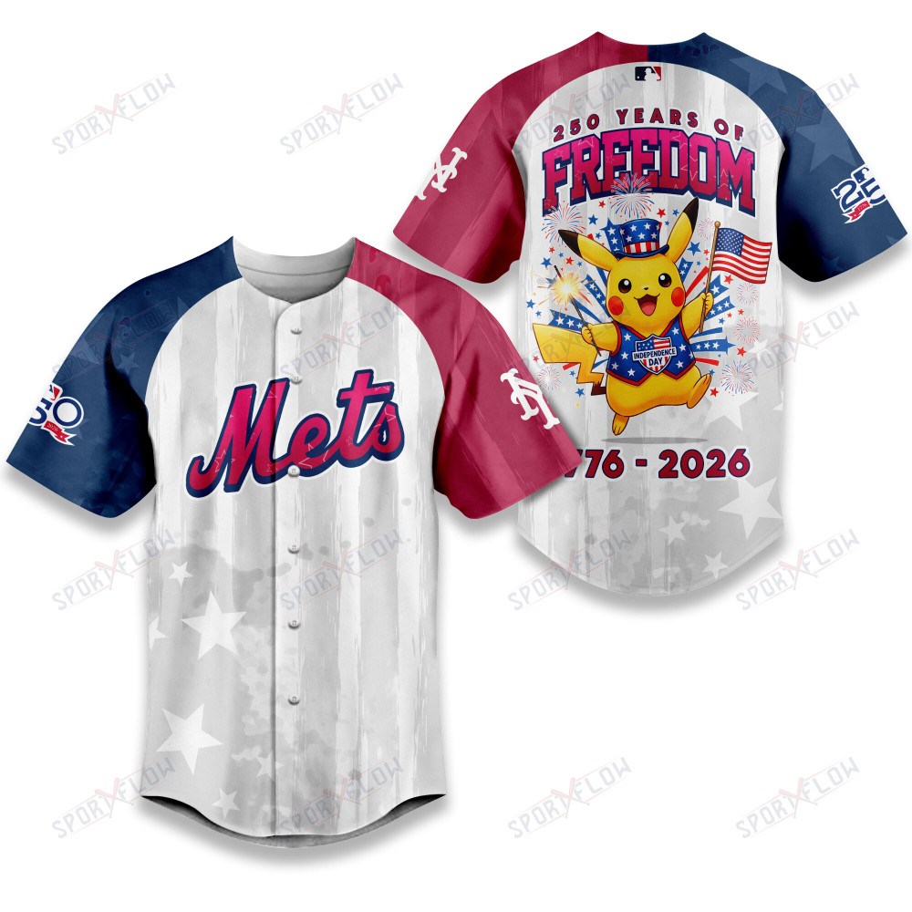 New York Mets X Pikachu Proud Of 250 Years Of Freedom Baseball Jersey