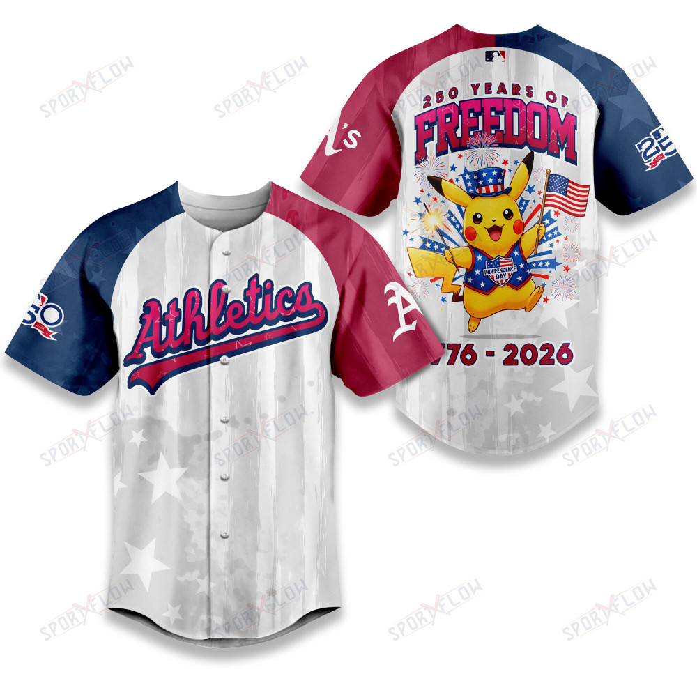 Oakland Athletics X Pikachu Proud Of 250 Years Of Freedom Baseball Jersey