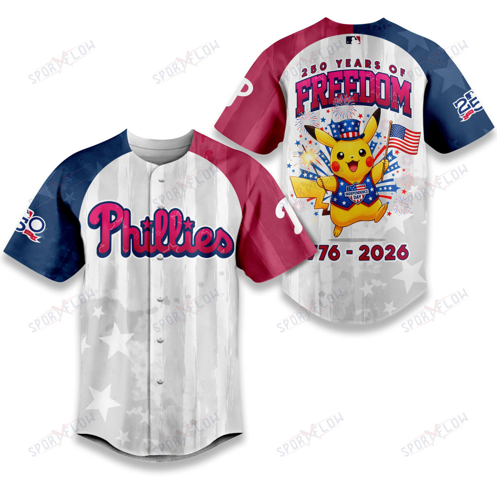 Philadelphia Phillies X Pikachu Proud Of 250 Years Of Freedom Baseball Jersey