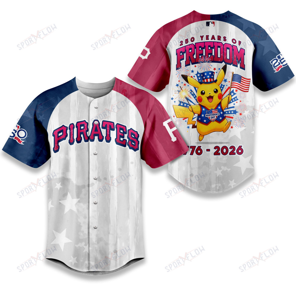 Pittsburgh Pirates X Pikachu Proud Of 250 Years Of Freedom Baseball Jersey