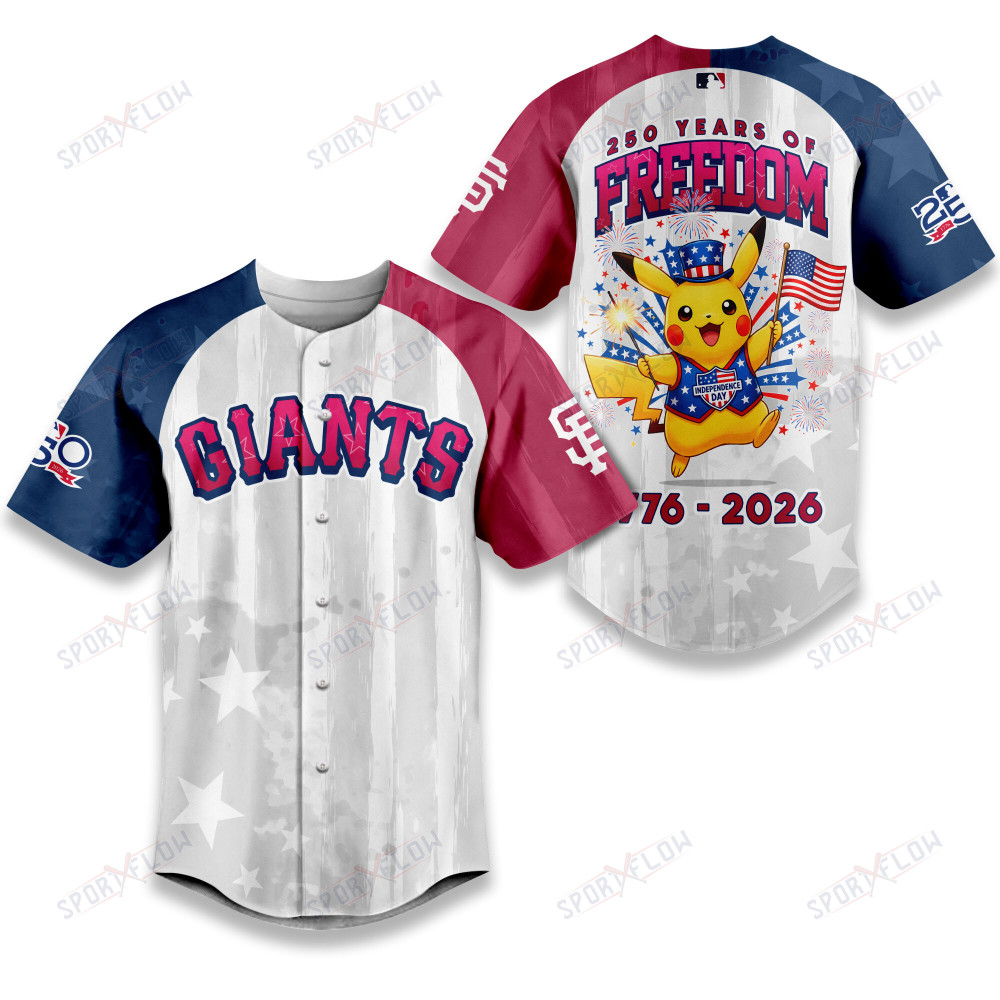 San Francisco Giants X Pikachu Proud Of 250 Years Of Freedom Baseball Jersey