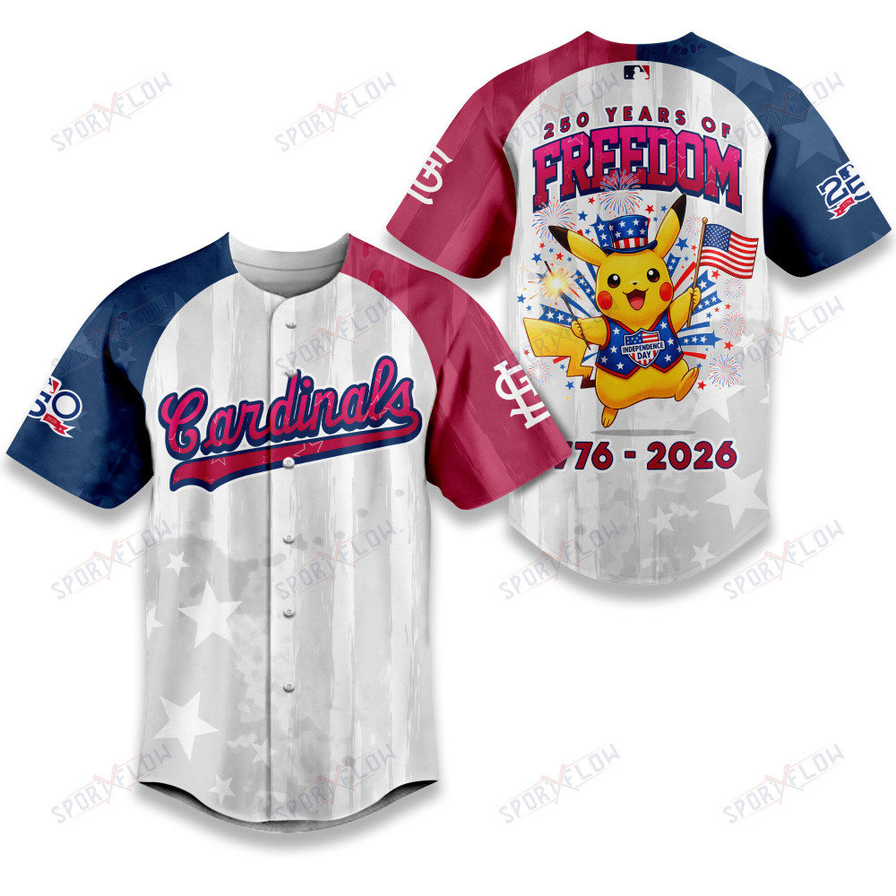 St. Louis Cardinals X Pikachu Proud Of 250 Years Of Freedom Baseball Jersey