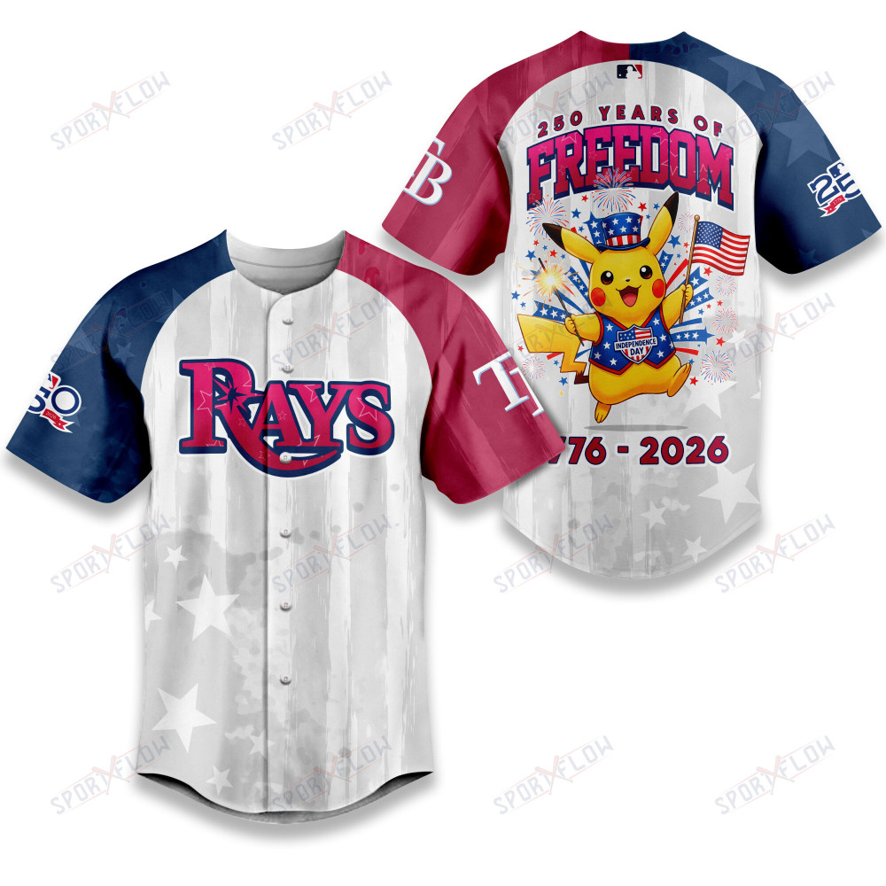 Tampa Bay Rays X Pikachu Proud Of 250 Years Of Freedom Baseball Jersey